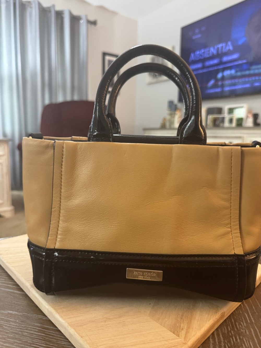 Kate Spade Leather Two-Tone Satchel Handbag - Yellow and Black - Picture 4 of 16